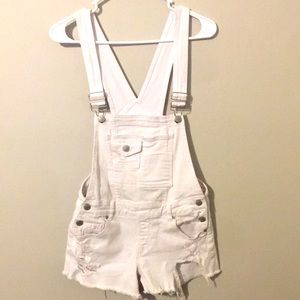 Distressed white short-alls